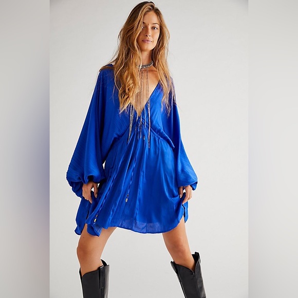 Free People Dresses & Skirts - Free People Arzel Mini Dress Long Sleeve in Mazerine Blue Size XS